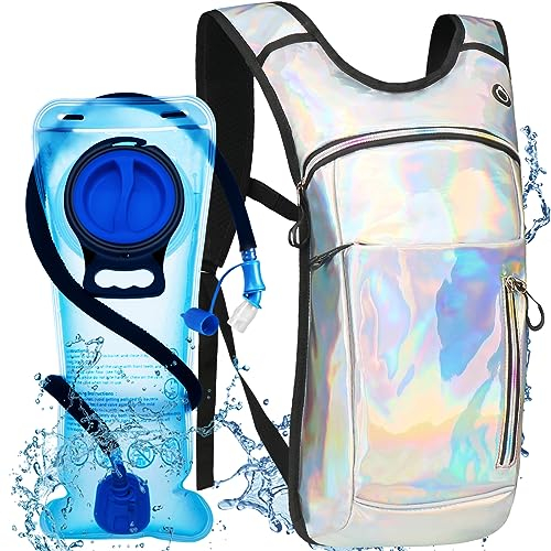 Cofurni Trinkrucksack mit 2L Wasserblase, Festivals Isolierter Wasserpack, Rave Trinkrucksack Rucksack für Männer und Frauen, geeignet für Musikfestivals, Raves, Wandern, Laufen, Outdoor