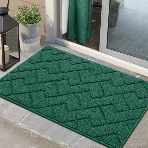Biscpro Door Mat, 60x90 cm DoorMat Indoor Washable, Doormat Indoor Dirt Trapper Non-slip,Absorbent Inside Entrance Rug Mat for Entryway,Patio,Garden,Laundry Room,Pets - Evergreen