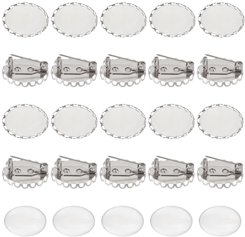 GOMAKERER 30 Sets Leere Broschen, 304 Blanko-Cabochon-Brosche-Basisfassungen Aus Edelstahl, Broschennadel-Tabletts Mit Glas-Cabochons Für Die Herstellung von Hochzeitsschmuck, DIY-Handwerk