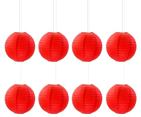 Vastsea 8 Stück Rot Papier Laterne, Lampenschirm Rund Rot Papier Laterne, Laterne Deko, Gelten für Party, Papierlampen Party & Hochzeit(rot, 11,8 Zoll)