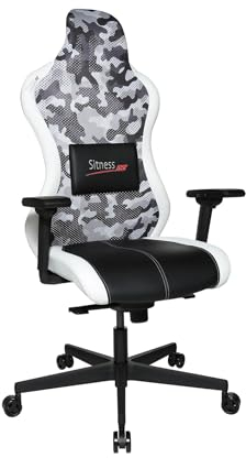 Topstar Bürostuhl Gamingstuhl Sitness RS Sport Plus inkl. Armlehnen Camouflage weiß-grau mit Lordosenkissen