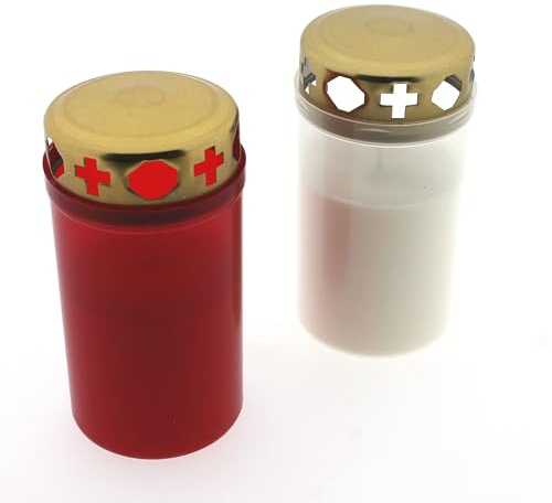 Grabkerzen Nr. 3 mit Gold Deckel - Rot oder Transparent | Dauerbrenner | Tagebrenner | Grablicht | Fridhofskerzen | Trauerkerze | Kerzen | Gedenkkerze (Rot, 50)
