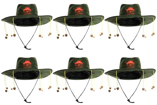 Australien Korkhut - 6 Stück - Grüner Hut mit orangefarbenem Koalabzeichen und hängenden Korken - Australien Kostüm Zubehör Australien Day Accessoire