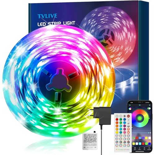 TVLIVE LED Strip Bluetooth RGB LED Streifen, LED Leiste Musik Sync, Farbwechsel LED Lichterkette mit Fernbedienung und App-steuerung,Flexibel LED Band für Party, Zuhause, Schlafzimmer (10M(1 * 10M))