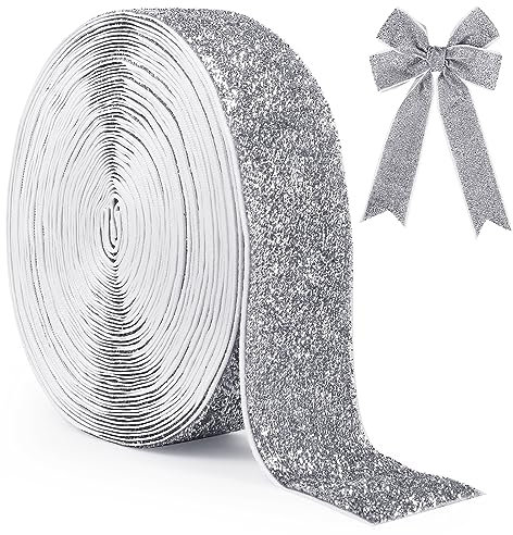Metallic Silver Velvet Ribbon, 10 Yards 38mm Wide Christmas Velvet Ribbon for Gift Wrapping, Bow Making, Xmas Tree Decoration, Wreaths and Crafts