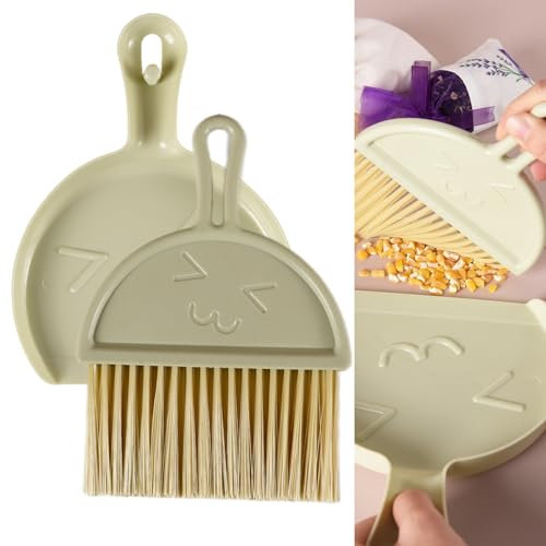 Mini Dustpan and Brush Set, Small Broom and Dustpan Cleaning Set Portable Table Top Brush Set Dining Table Crumb Sweeper Cleaning Tools with Soft Bristles Sweeper Dust Pan for Office(Green,1 pcs)