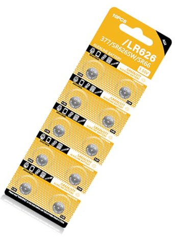 Qsvbeeqj LR626 Alkaline Knopfbatterien, 1,5 V Kapazität, Ersatz AG4/LR66/177/GP77A für verschiedene elektronische Geräte, 10 Stück