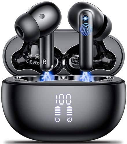 Wireless Earbuds,Wireless Headphones Bluetooth 5.3 with HiFi Stereo Deep Bass wireless Earphones in Ear LED Display HiFi Stereo 42H Playtime Bluetooth Earbuds Touch Control Black