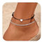 Bracelet de Cheville pour Femme - 2 pièces Acier Inoxydable Chaine de Pied Figaro et Tissé corde mince Forme de Cœur ，Réglable Chaîne de Cheville Plage Été Vacances Bijoux pour Femmes Filles