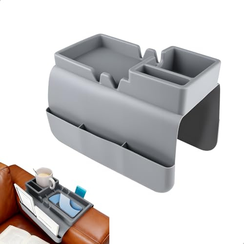 momgyaamz Reposabrazos Sofa Silicona, Bandeja Sofa para Guardar Móviles, Tazas, Libros y Aperitivos, Gran Capacidad Bandeja para Sofa Ahorra Espacio, Gris, 1 Pieza
