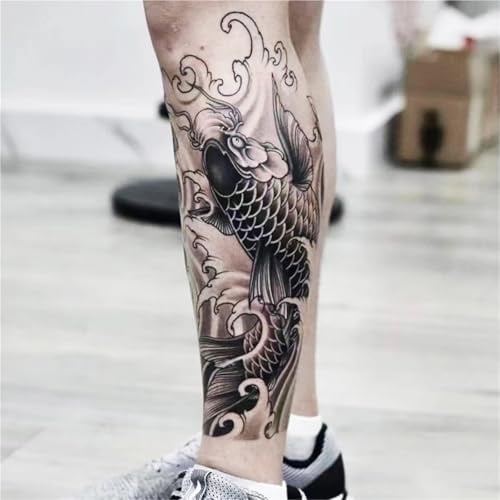 Tatuaje temporal de carpa, resistente al agua y duradero, ideal para muslos y brazos de hombres y mujeres. Tatuajes falsos.