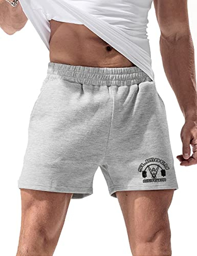 palglg Herren Bodybuilding Hosen Kurz mit Tasche Sporthose Baumwolle Laufshorts 5 Innennaht