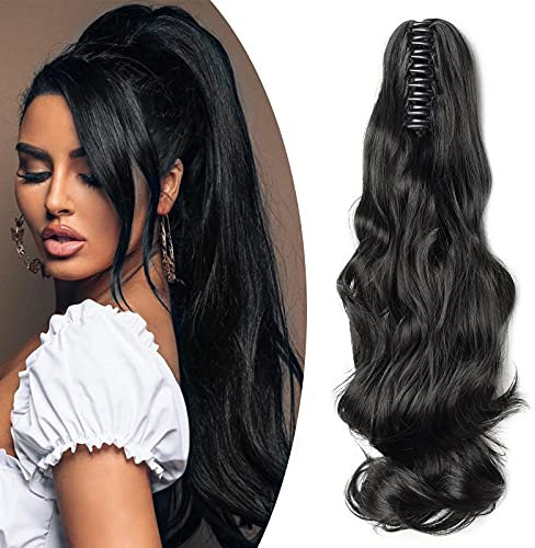 SEGO Ponytail Extension Pferdeschwanz Haarteil Haarverlängerung Zopf mit Butterfly-Klammer Hair Piece Haar Glatt Hitzebeständig wie Echthaar Schwarz Gewellt-18(45cm)-140g