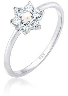 Elli PREMIUM Ring Damen Blume Synthetische Perle in 925 Sterling Silber