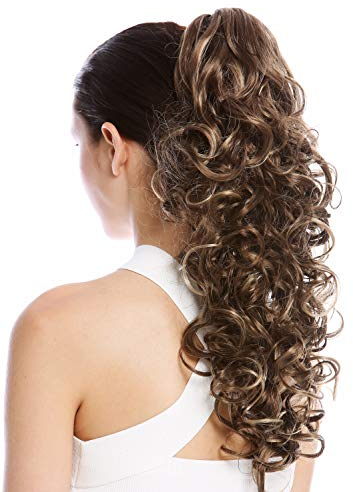 WIG ME UP - N956-V-10H16 Haarteil Zopf Pferdeschwanz Locken lockig voluminös Steckkämme lang 50 cm Braun Blond Gesträhnt