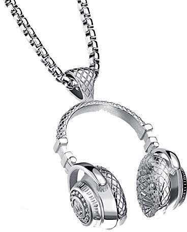 PAURO Hip Hop Rock DJ Grande Pendente per Cuffia Collana Uomo Inossidabile Argento Senza Catena