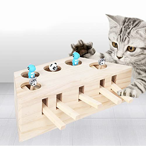 Cat Puzzle Box with Cartoon Mouse - Interactive Cat Toy Kitten Hunt Game for Playing, Scratching, Bite