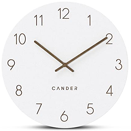 Cander Berlin MNU 2630 W Wanduhr MDF lautlos ohne Tickgeräusche 30 cm analog Wohnzimmer modern Vintage weiß Holzzeiger