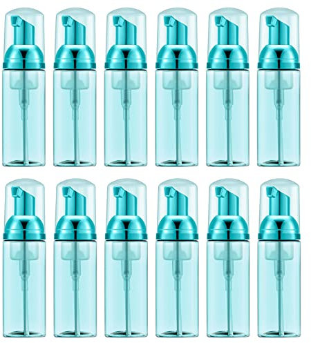Lil Ray 2 Oz Empty Colored Foam Pump Bottle, Travel Foamer Soap Dispenser for Lash Shampoo, Hand Soap, Foaming Cleaner, Clear Blue 2, 12 pcs
