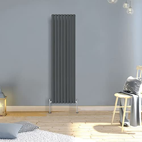 Warmehaus 1800x472mm Slimline Tall Vertical Radiators Anthracite Double Modern Wall-Mounted or Floor Standing Oval Panel Radiator