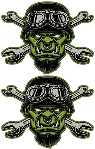 Samunshi 2X Vintage Orc Set Aufkleber Autoaufkleber für Motorrad Fahrrad Roller oder Auto Sticker Chopper Hot Rod Bopper Enduro Motocross Rockabilly Vintage (10x7cm 2X Vintage Orc Set)