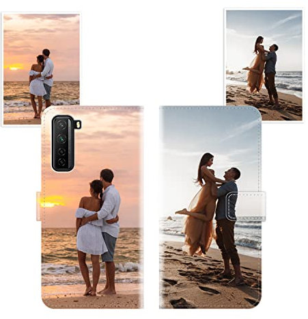 Sunrive Personalisierte hülle kompatibel mit Huawei P40 lite 5G Handyhülle Benutzerdefiniert,Schutzhülle Lederhülle handykette universal Etui mit Eigenem Foto Bild Text Individuelle