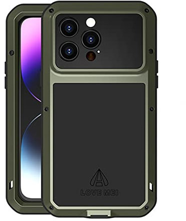LOVE MEI for iPhone 14 Pro Max Case, Outdoor Heavy Duty Military Bumper Aluminum Metal Shockproof Dustproof Anti-scratch Full Body Protection Case with Tempered Glass for iPhone 14 Pro Max (Green)