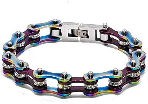 Braccialetto Catena Moto in Acciaio Inox Colorato Tonalità Viola – Desja Gioielli – Bracciale Uomo e Donna Anallergico con Shopper e Custodia in Omaggio – Idea Regalo Elegante