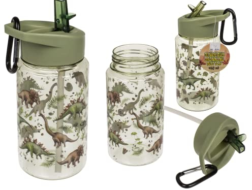 Out of the blue Gourde dinosaure avec paille et mousqueton pour env. 450 ml, hauteur : env. 16 cm, Plastique