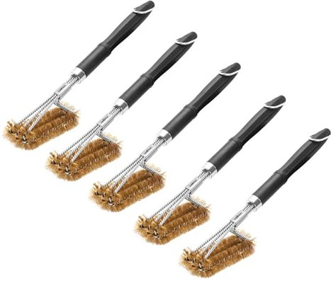 5X Grillfürst Premium Grillbürste mit Messing Borsten, 45 cm - Grill Reinigungsbürste für Grillrost, Grillrost Bürste mit langem 3-Fach Bürstenkopf