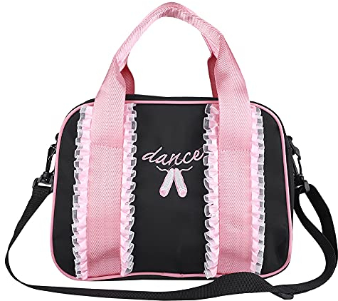 Alvinlite Mädchen-Ballett-Tanztasche, Kinderhandtasche, Schuhe, Kleid, Tanzen, Duffle-Taschen, Einzelne Schulter, Sporttasche Mit Reißverschluss Für Gymnastik, Schwimmen, Sport, Reisen, Yoga(Schwarz)