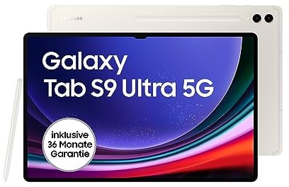 Samsung Galaxy Tab S9 Ultra AI-Android-Tablet, 5G, 256 GB / 12 GB RAM, MicroSD-Kartenslot, Inkl. S Pen, Simlockfrei ohne Vertrag, Beige, Inkl. 36 Monate Herstellergarantie