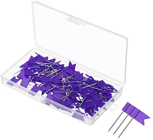 PATIKIL 100Stk Flagge Karte Druckstifte 1 Reise Karte Stifte mit Plastik Kopf für Kork Pinnwand Bild Karte Hängend Violett