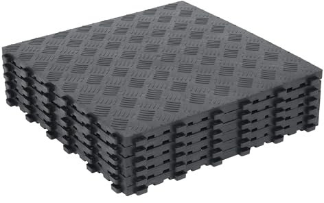 Nisorpa 6 Stück PVC Garagenboden 40x40cm Garagenbodenfliesen Ineinandergreifende Gummifliesen rutschfeste Garagenbodenmatten Strapazierfähiges Werkstattboden Gummifliesen,18mm Stärke,Schwarz