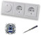 REV Ritter LED Drehdimmer Dimmer + Busch Jäger Dimmerscheibe 6540-84-102 + 2 x Steckdose mit Kinderschutz 20EUCKS-84 Future Linear Studioweiß glänzend + EBROM Phasenprüfer zur Montage der Geräte