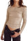FeMereina Women Long Sleeve Sequin Tops Party Shimmer Embellished Crew Neck Sparkle Glitter Slim Fit Crop Top Blouse (Gold, S)
