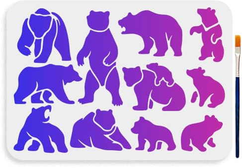 MAYJOYDIY 11 styles Pochoir D'Ours 29.7×21cm Pochoirs de Dessin Momma Bear et Cub avec Pochoirs de Peinture D'Animaux de la Faune de la Forêt pour Bois Toile Papier Tissu Décor Murales Travaux Manuel