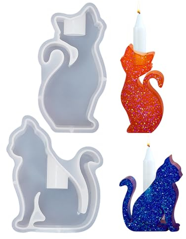 Silikonformen Gießformen Kerzenhalter,Silikon Gießform Kerzenhalter zum Niedliche Katze,Silikonformen Gießformen Frühling Deko Cartoon Tier Gießform für Stabkerzen Kerzenständer (2 Stück)