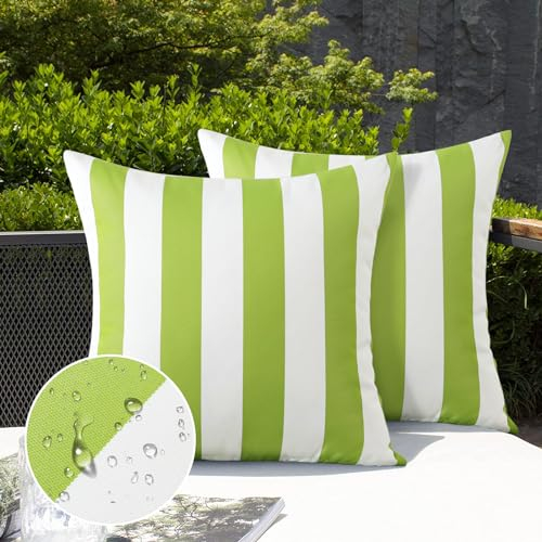 Ohok Wasserdicht Streifen Kissenbezug, 2er Set Dekorativ Outdoor Kissenhülle Deko Sofakissen Couchkissen Zierkissenbezüge für Sofa Wohnzimmer Balkon Garten Auto (Grasgrün, 45x45 cm)