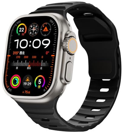 RYLIXAR Correa de Silicona Compatible con Apple Watch Ultra/Series 10/9/8/7/6/5/4/3/2/1/SE, 38-49mm, Deportiva (negro, 42mm/44mm/45mm/49mm/46mm(series10)