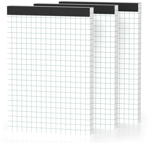3 Pack Graph Paper Pad Quad Ruled, 2x2 Quad Legal Pads 8.5 x 11 Grid Pad with Cardboard, White Perforations Paper with Blue Lines Graph Paper Notebook for Home, Office, School (50 Sheets per Pads)