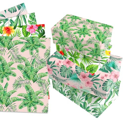 12 Blätt Hawaiiblätter Geschenkpapier,Doppelseitig Bedrucktes Geschenkpapier Geburtstag 4 Arten Geschenkpapier Blatt für Kinder,Urlaub,Geburtstag Geschenkpapier 50 x 68 cm