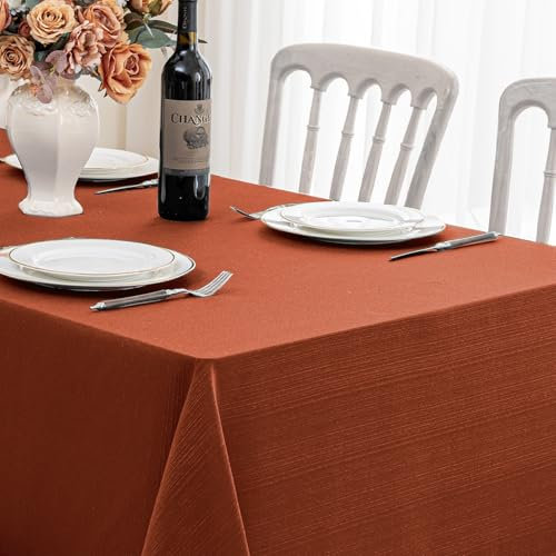 Softalker Tischdecke Herbst 100x140 Rostrot 210GSM Leinen Struktur Abwaschbar Wasserabweisend Abwischbar Fleckschutz rechteckig Tischtuch Deko für Outdoor Draußen Garten Party Geburtstag