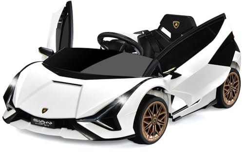 COSTWAY 12V Kids Electric Ride on Car with Remote Control, LED Lights, MP3, Music, Spring Suspension, Licensed Lamborghini Battery Powered Toy Vehicle for Boys and Girls (White)