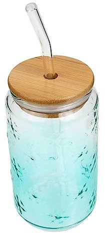 CIYODO Vaso De Vidrio Transparente 350ml Forma De Lata Pajita Reutilizable Taza