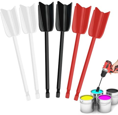 6 Stück Farbrührer, Rührstab Epoxidharz Rührer Mörtel Mischpaddel Wiederverwendbarer Farbquirl für 1/4 Bohrer Farbmischer zum Mischen Epoxid Malen Pigment(Rot, Schwarz, Weiß)