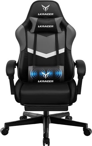 GTPLAYER Gaming Chair, Massage Ergonomic Computer Chair with Lumbar Support Height Adjustable Gaming Chair with 360°-Swivel Seat and Headrest for Office