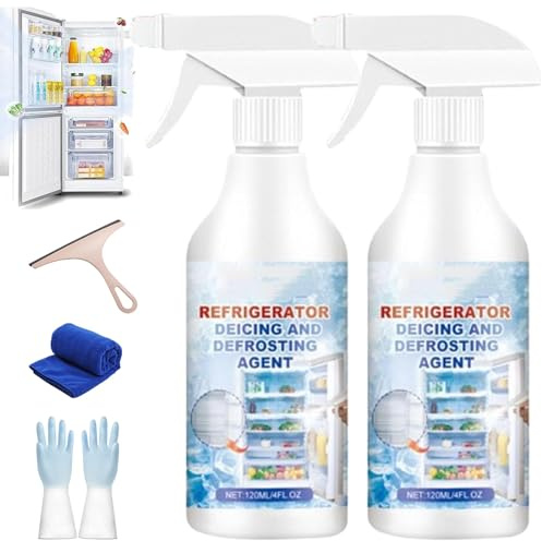 Abtauspray für Kühl-/Gefrierschrank, Abtauspray für Kühl-/Gefrierschrank, 120 ml Kühlschrank-Abtau-Enteisungsspray, entfernt effizient und schnell Eisansammlungen (2Pcs)