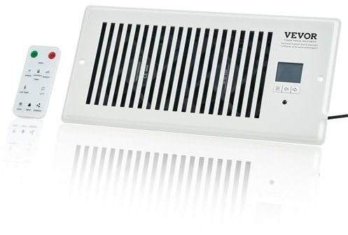 VEVOR Ventilateur d'appoint silencieux pour registre - Convient aux trous de registre de 10,2 x 25,4 cm, avec télécommande et thermostat - Vitesse réglable pour chauffage et refroidissement - Blanc
