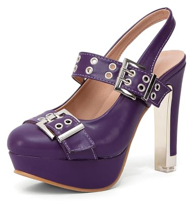 getmorebeauty Damen-Pumps mit Schnallenriemen, Slingback-Pumps, klobige High Heels, geschlossene Zehenpartie, Plateau-Sandalen,